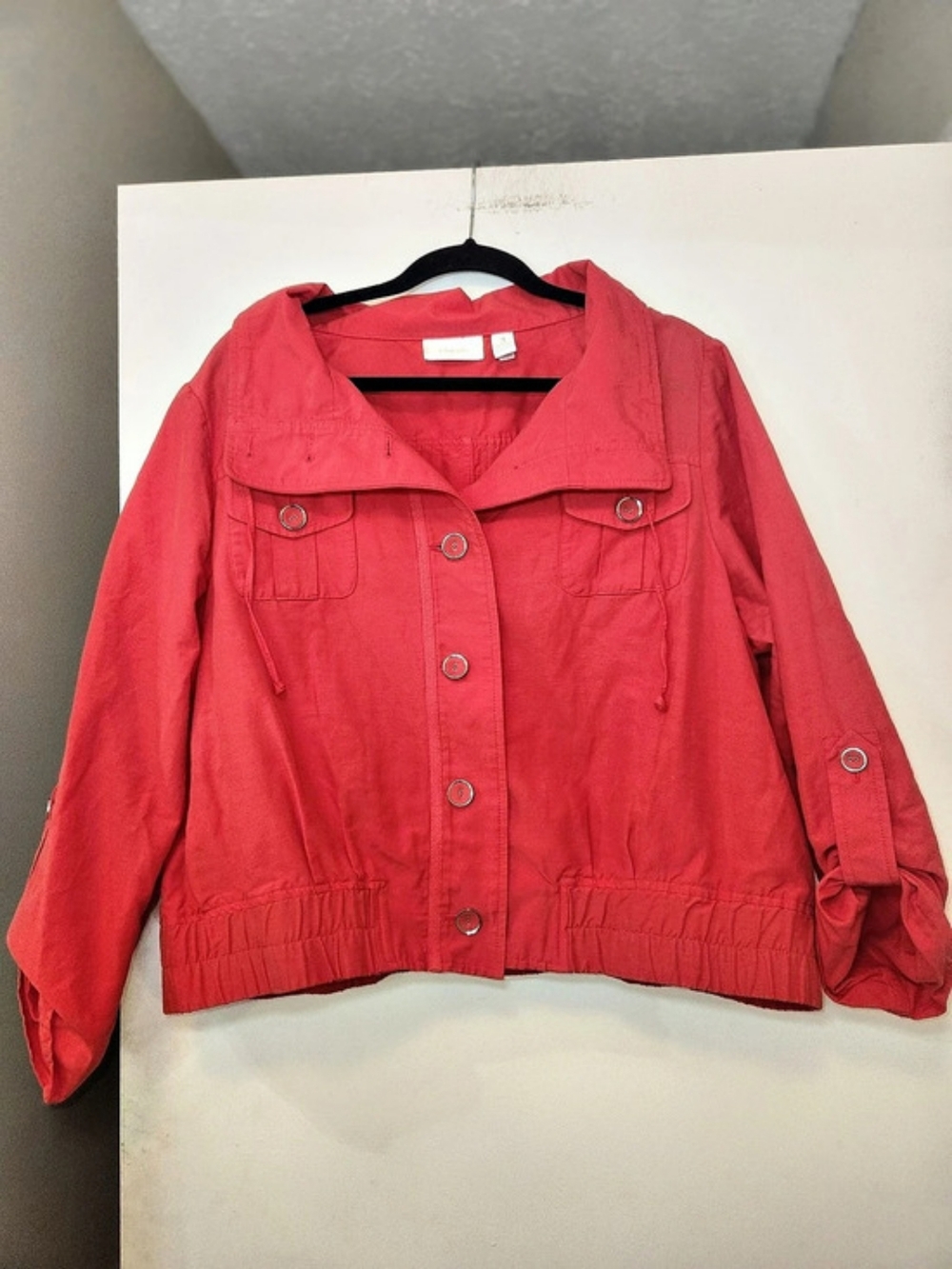 Chico's Red Collared Button Up Utility Jacket Size 3 (XL)